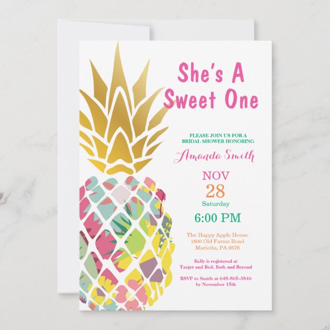 Tropical Pineapple Bridal Shower Invitation (Front)