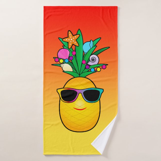 Tropical Pineapple Cartoon with Shades Bath Towel (Bath Towel)