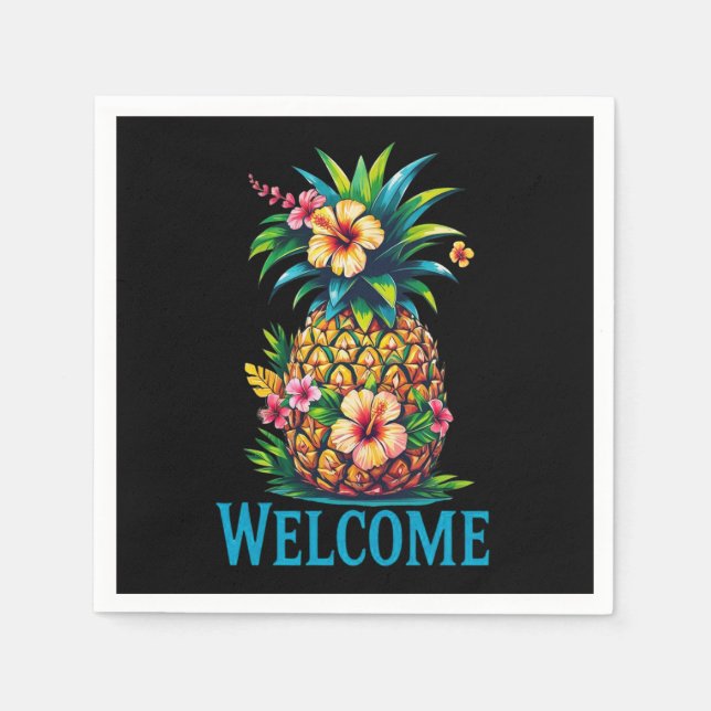 Tropical Pineapple Cocktail Napkin Welcome (Front)