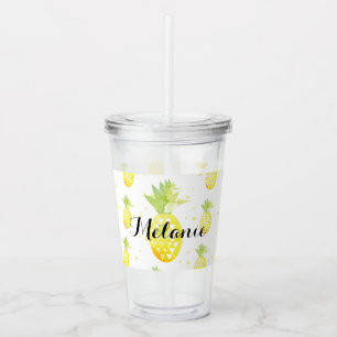 Tropical Pineapple Confetti Pattern Name   Acrylic Tumbler