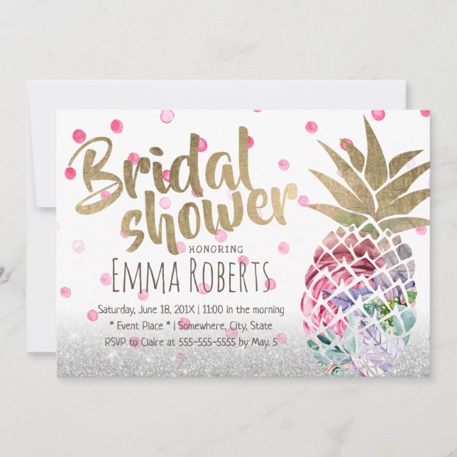 Tropical Pineapple Elegant Floral Bridal Shower Invitation (Front)