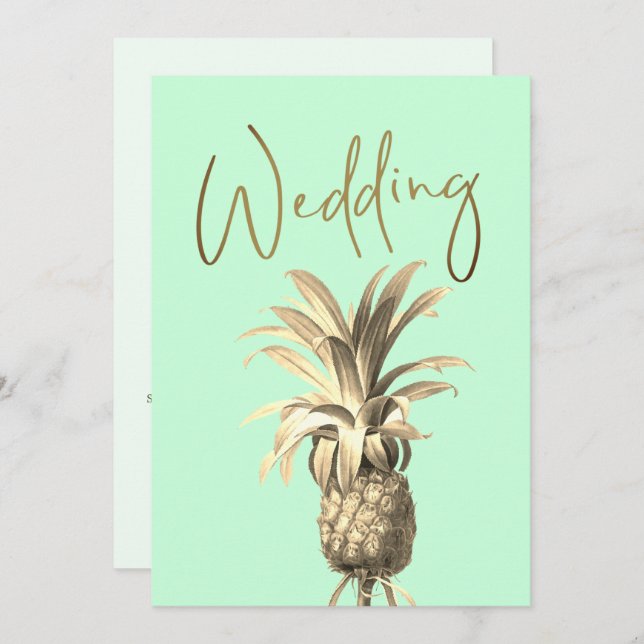 Tropical Pineapple Elegant Modern Gold  Wedding Invitation (Front/Back)