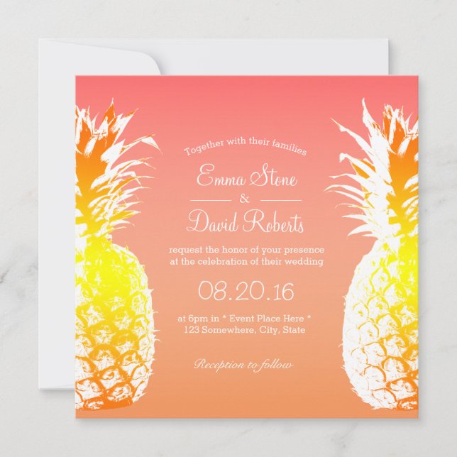 Tropical Pineapple Elegant Wedding Invitations (Front)