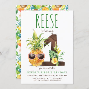 Tropical Pineapple First Birthday Invitation