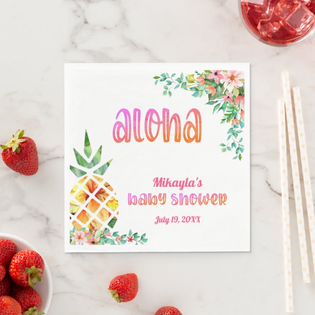 Tropical Pineapple Floral Aloha Baby Shower Napkin (Insitu)