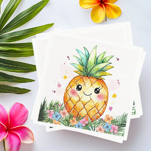 Tropical Pineapple Floral Aloha Birthday Party Napkin