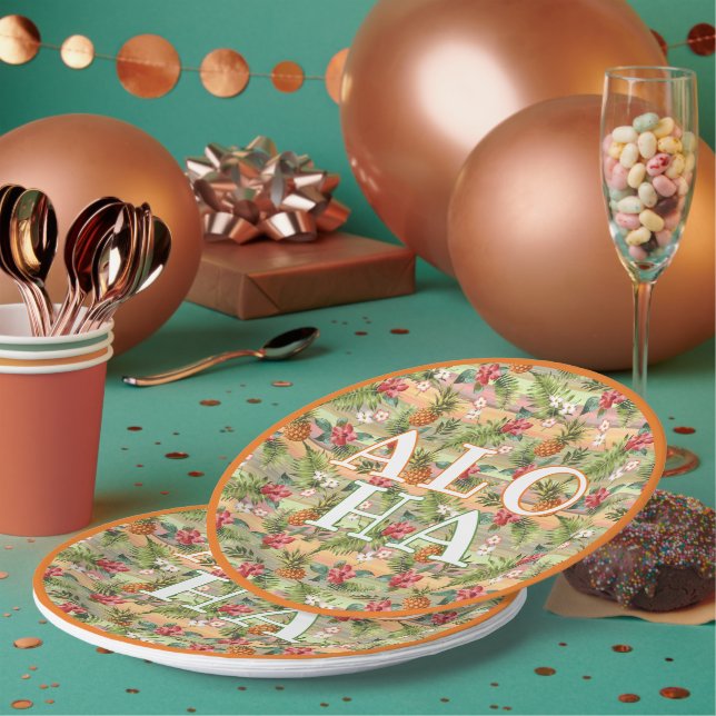 Tropical Pineapple Floral Botanical Leaves Pattern Paper Plate (Multi)