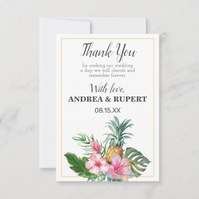 Tropical Pineapple Floral Engagement Party Thank You Card (Front)