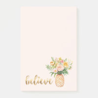 Tropical Pineapple Floral Gold Believe Quote