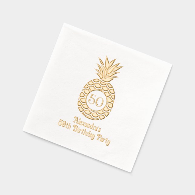 Tropical Pineapple Frame Birthday Party Foil Napkins (Left)