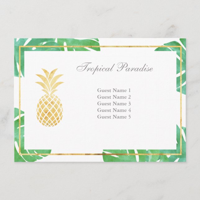 Tropical Pineapple Gold Seating Cards (Front)