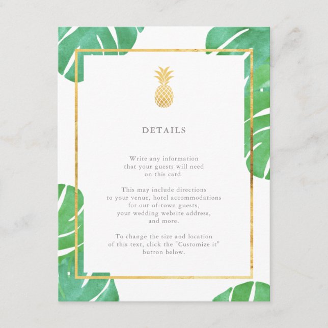 Tropical Pineapple Gold Wedding Insert Cards (Front)