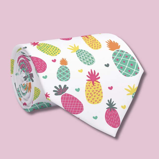 Tropical Pineapple & Heart Pattern Tie (Pineapple tie)