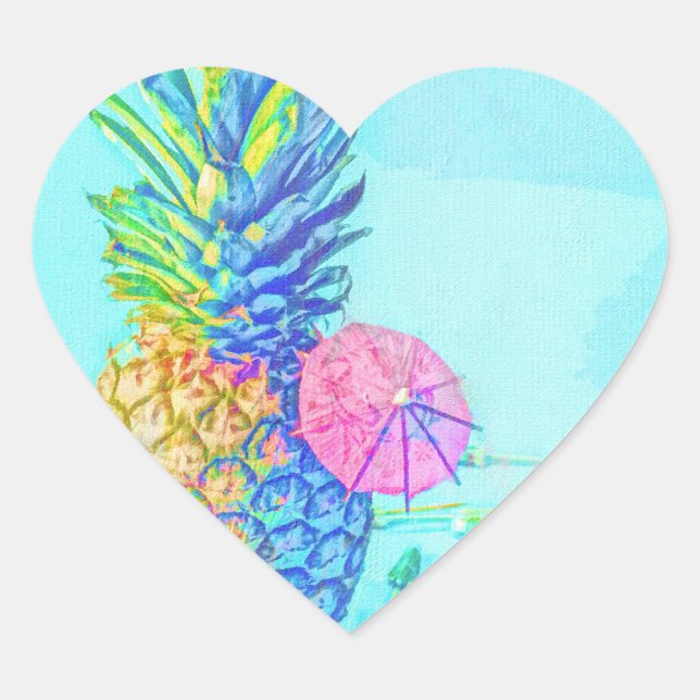 Tropical Pineapple Heart Sticker (Front)