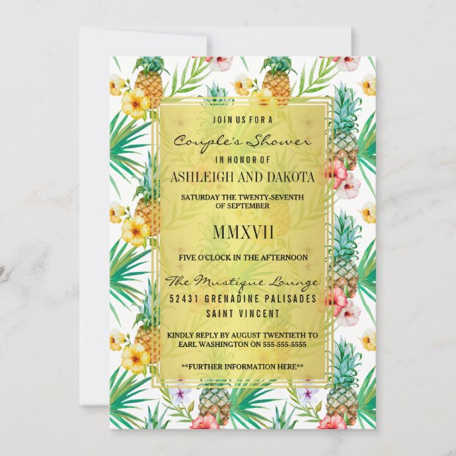 Tropical Pineapple & Hibiscus Couple's Shower Invitation (Front)
