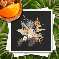 Tropical Pineapple Hibiscus Foliage on Black
