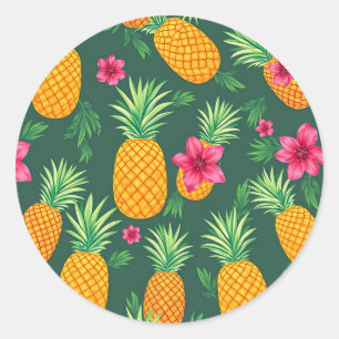 Tropical Pineapple Hibiscus Pattern Classic Round Sticker