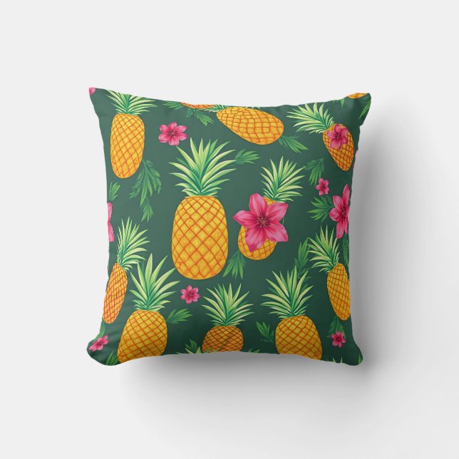 Tropical Pineapple Hibiscus Pattern Cushion (Front)