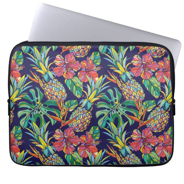 Tropical Pineapple Hibiscus Pattern Laptop Sleeve (Front)