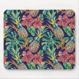 Tropical Pineapple Hibiscus Pattern Mouse Pad