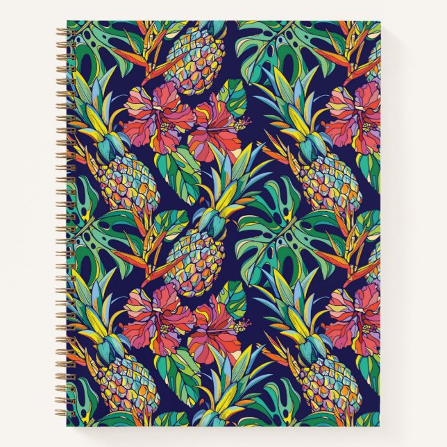Tropical Pineapple Hibiscus Pattern Notebook (Front)