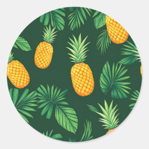 Tropical Pineapple Leaves Pattern Classic Round Sticker