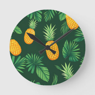 Tropical Pineapple Leaves Pattern Round Clock