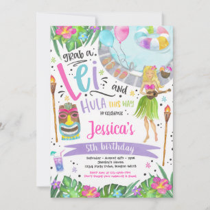 Tropical Pineapple Luau Birthday Pool Party Invitation