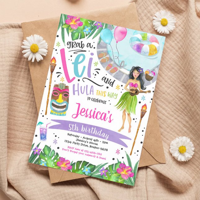 Tropical Pineapple Luau Pool Birthday Invitation (Creator Uploaded)