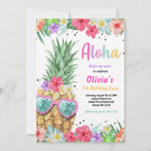 Tropical Pineapple Luau Pool Birthday Invitation