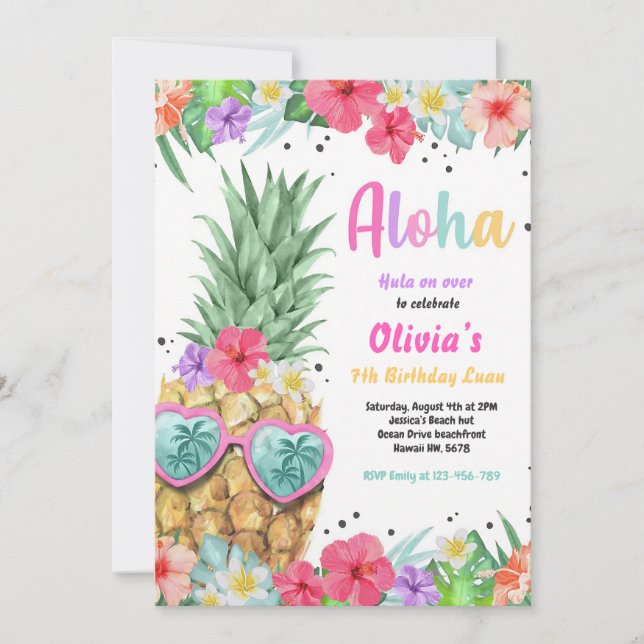 Tropical Pineapple Luau Pool Birthday Invitation (Front)