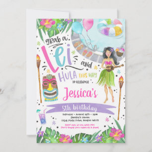 Tropical Pineapple Luau Pool Birthday Invitation