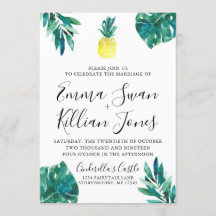 Tropical Pineapple Luau Watercolor Invitation