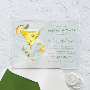 Tropical Pineapple Martini Cocktail Bridal Shower Acrylic Invitations