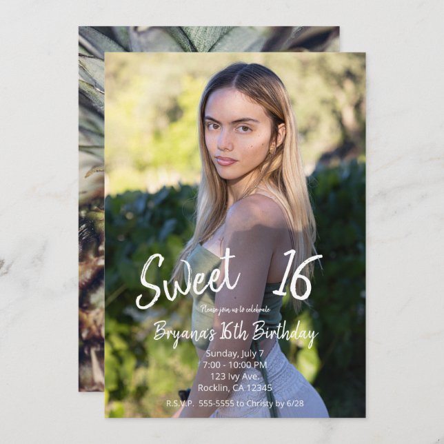 Tropical Pineapple Modern Photo Sweet 16 Party  Invitation (Front/Back)