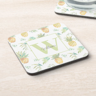 Tropical Pineapple Monogram Coaster