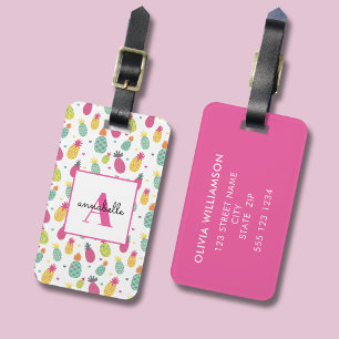 Tropical Pineapple Monogram Initial Luggage Tag
