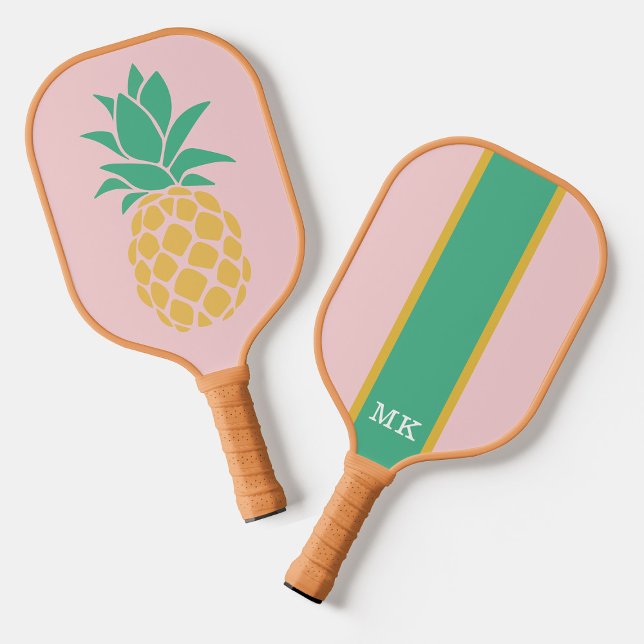 Tropical Pineapple Monogram Stripe  Pickleball Paddle (Creator Uploaded)