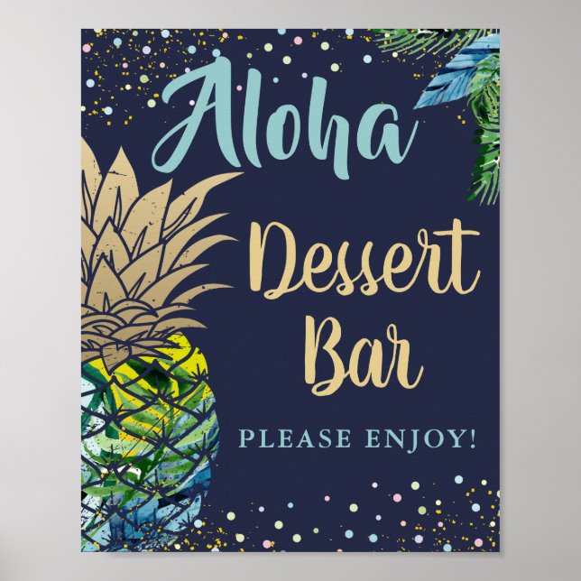 Tropical Pineapple Navy Blue Beach Dessert Bar Poster (Front)
