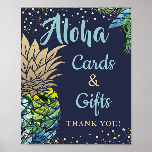 Tropical Pineapple Navy Blue Cards & Gifts Party Poster (Front)