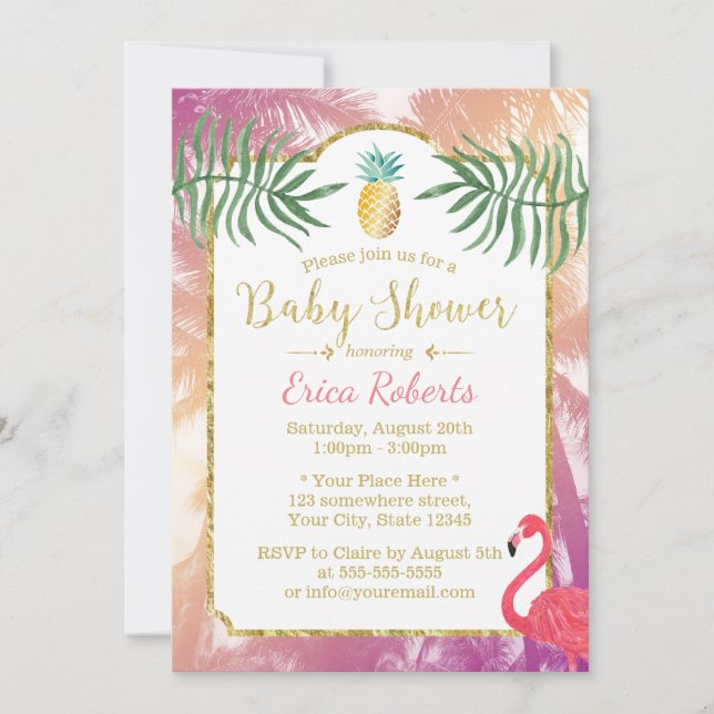 Tropical Pineapple & Palm Trees Baby Shower Invitation (Front)