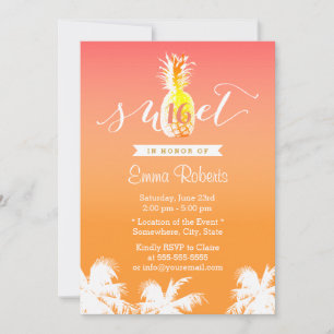 Tropical Pineapple & Palm Trees Sweet 16 Invitation