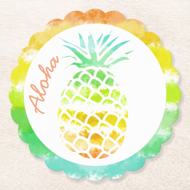 Tropical Pineapple Paper Coasters (Front)