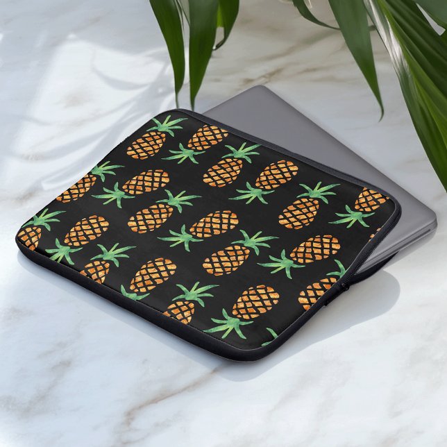 Tropical Pineapple Pattern Black Laptop Sleeve (Creator Uploaded)