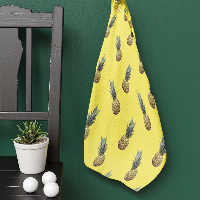 Tropical Pineapple Pattern Golf Towel (🍍If you love yellow and pineapples and golf. Boom! Add your initials! 🍍)