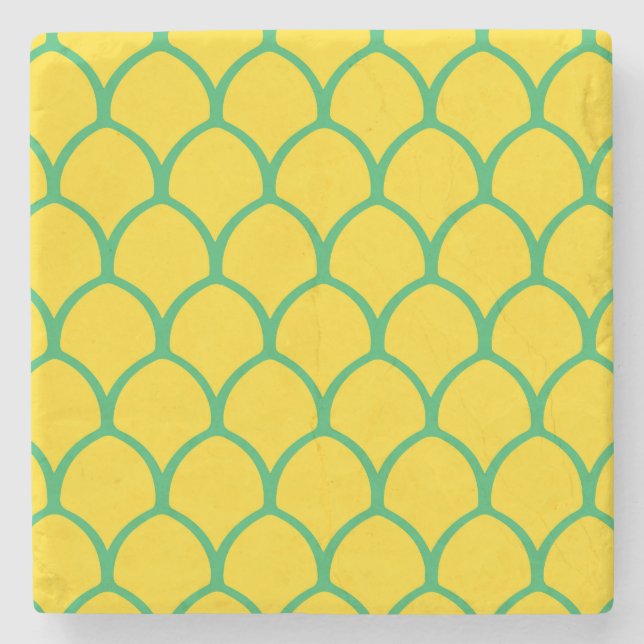 Tropical Pineapple Pattern in Green and Yellow Stone Coaster (Front)