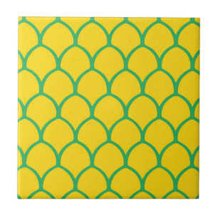 Tropical Pineapple Pattern in Green and Yellow Tile