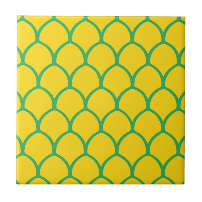 Tropical Pineapple Pattern in Green and Yellow Tile (Front)
