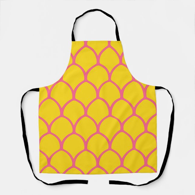 Tropical Pineapple Pattern in Pink and Yellow Apron (Front)