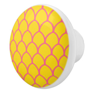 Tropical Pineapple Pattern in Pink and Yellow Ceramic Knob